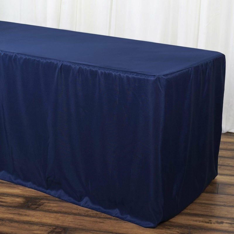 Navy Blue Fitted Polyester Rectangle Tablecloth 6ft Table Cover For 72″x30″ Tables  |   Spandex & Fitted Spandex & Fitted Navy blue