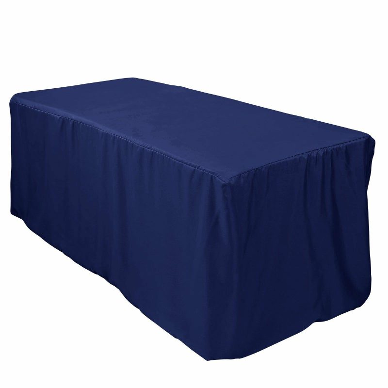 Navy Blue Fitted Polyester Rectangle Tablecloth 6ft Table Cover For 72″x30″ Tables  |   Spandex & Fitted Spandex & Fitted Navy blue