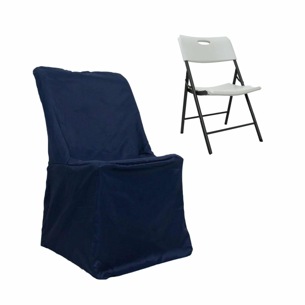 Navy Blue Lifetime Polyester Reusable Folding Chair Cover, Durable Slip On Chair Cover  |   Polyester & Satin Folding Chair Covers Navy blue