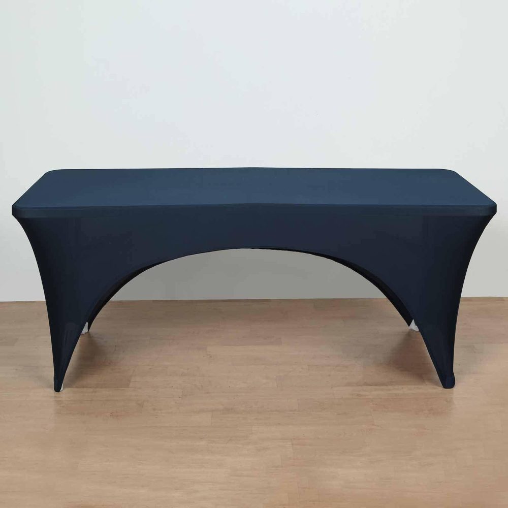 Navy Blue Open Back Stretch Spandex Table Cover 6ft Rectangular Fitted Tablecloth For 72″x30″ Tables  |   Spandex & Fitted Spandex & Fitted Navy blue