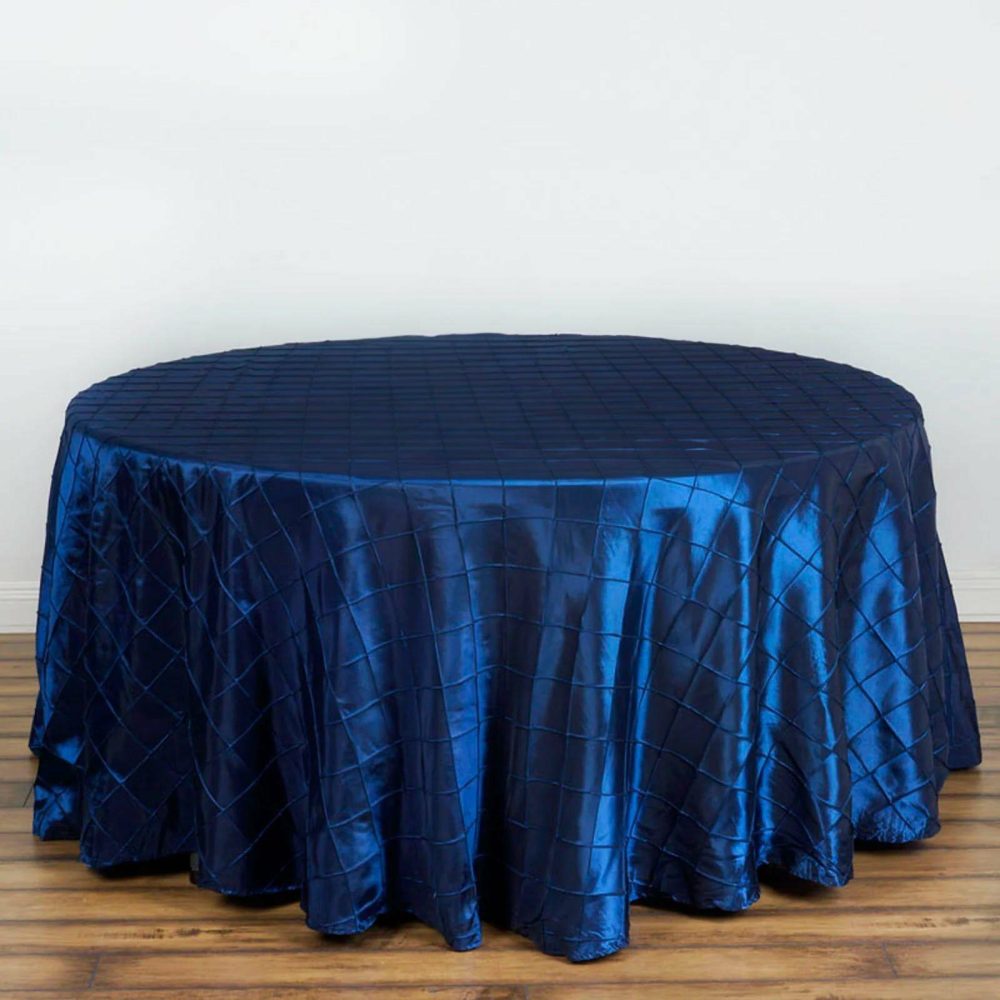 Navy Blue Pintuck Round Seamless Tablecloth 120″ for 5 Foot Table With Floor-Length Drop  |   Pintuck, Crinkle & Leaf Pintuck, Crinkle & Leaf Navy blue