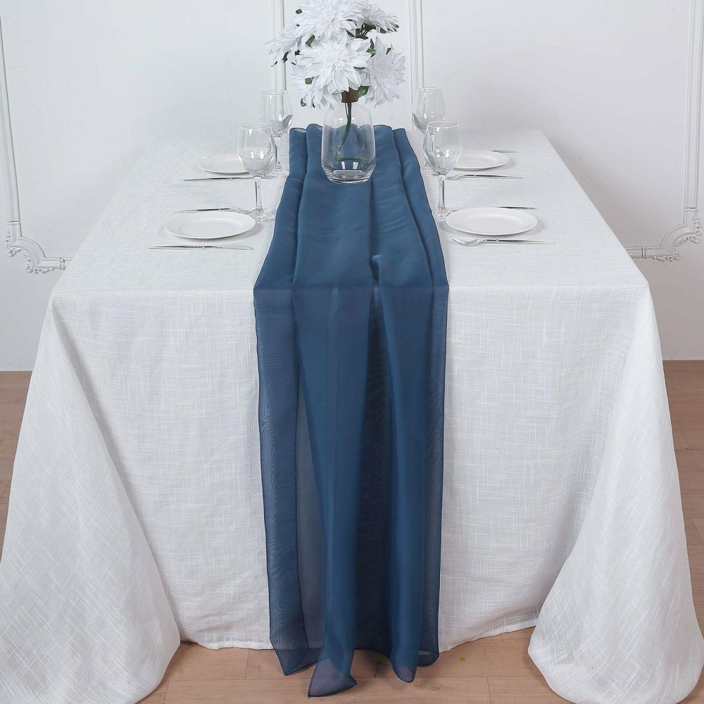 Navy Blue Premium Chiffon Table Runner 6ft  |   Organza & Chiffon Organza & Chiffon Navy blue