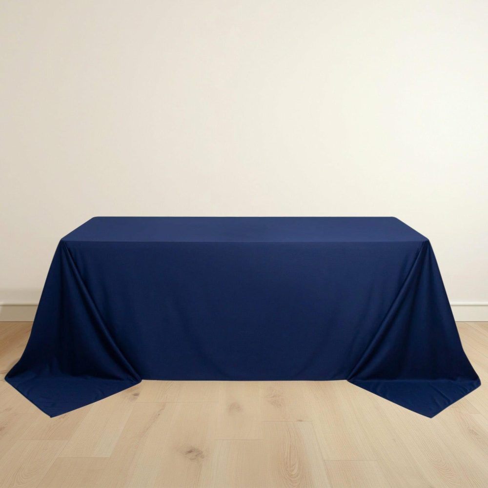 Navy Blue Premium Scuba Rectangular Tablecloth, Wrinkle Free Polyester Seamless Tablecloth – 90″x132″ for 6 Foot Table With Floor-Length Drop  |   Polyester Polyester Navy blue