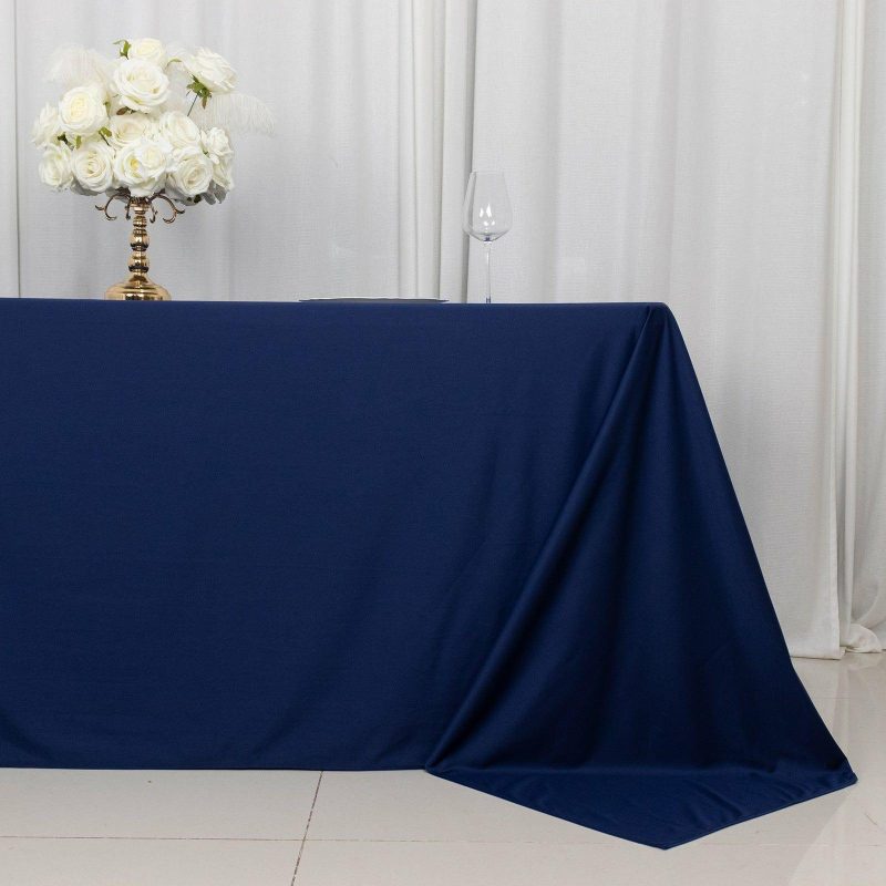 Navy Blue Premium Scuba Rectangular Tablecloth, Wrinkle Free Polyester Seamless Tablecloth – 90″x132″ for 6 Foot Table With Floor-Length Drop  |   Polyester Polyester Navy blue