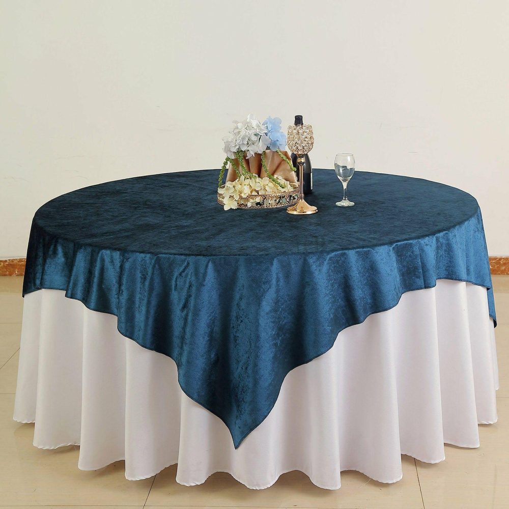 Navy Blue Premium Soft Velvet Table Overlay, Square Tablecloth Topper 72″x72″  |   Velvet & Flocking Table Overlays Navy blue