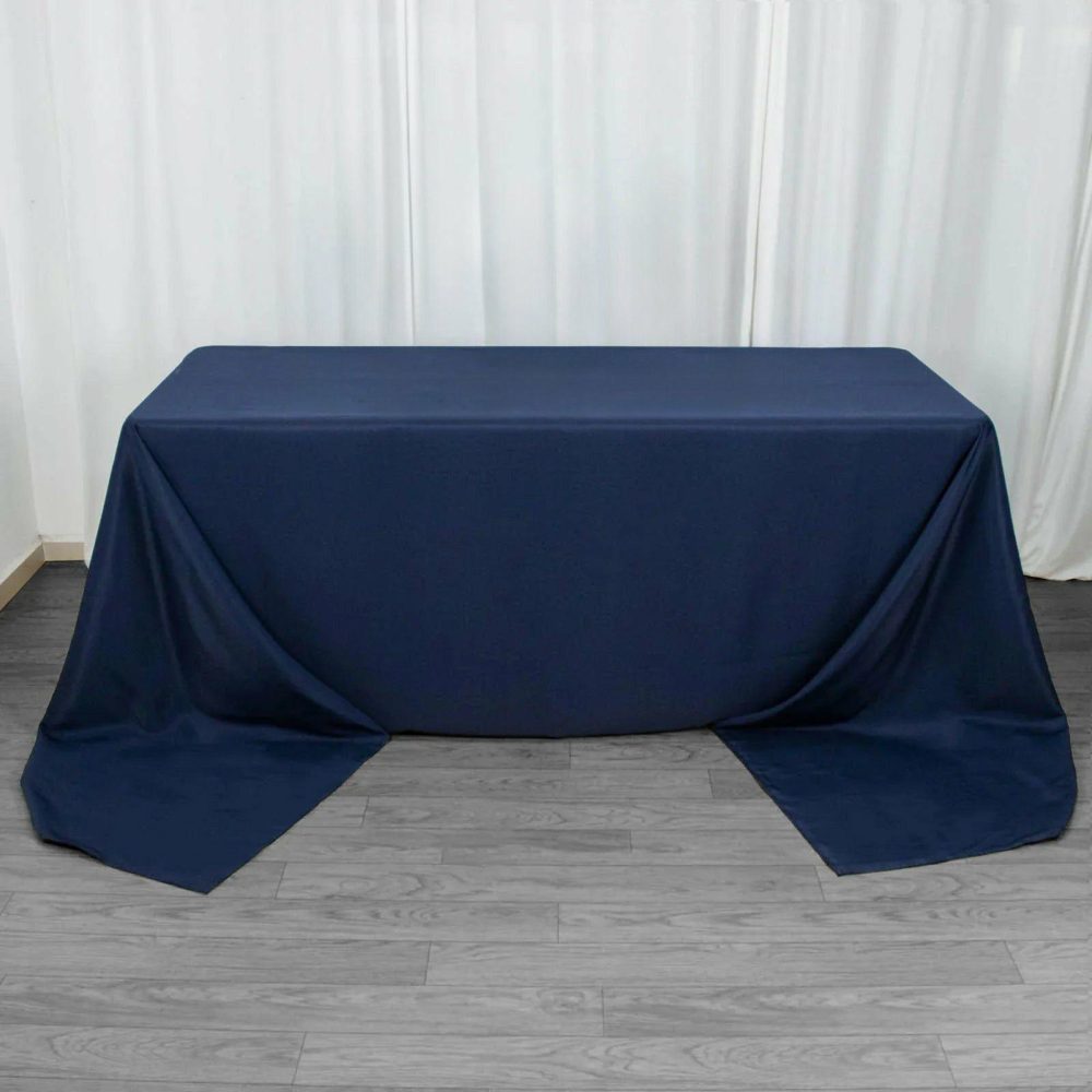 Navy Blue Seamless Premium Polyester Rectangular Tablecloth 220GSM 90″x156″ for 8 Foot Table With Floor-Length Drop  |   Polyester Polyester Navy blue