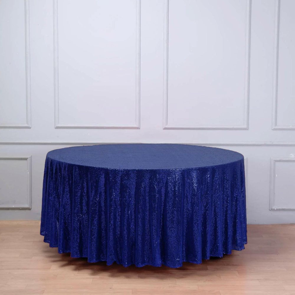 Navy Blue Seamless Premium Sequin Round Tablecloth 108″  |   Sequin Sequin Navy blue