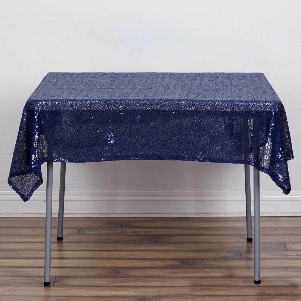 Navy Blue Seamless Premium Sequin Square Tablecloth 54″x54″  |   Sequin Sequin Navy blue