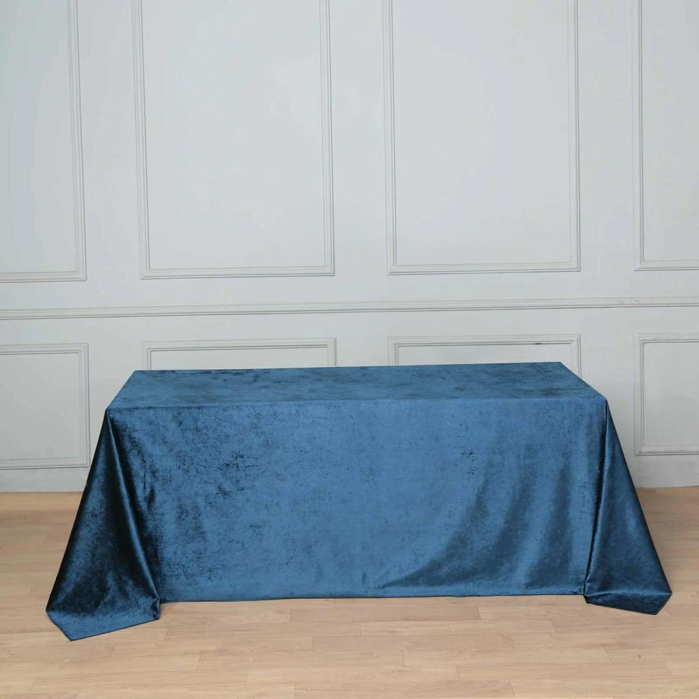 Navy Blue Seamless Premium Velvet Rectangle Tablecloth, Reusable Linen 90″x132″ for 6 Foot Table With Floor-Length Drop  |   Velvet & Flocking Tablecloths Navy blue