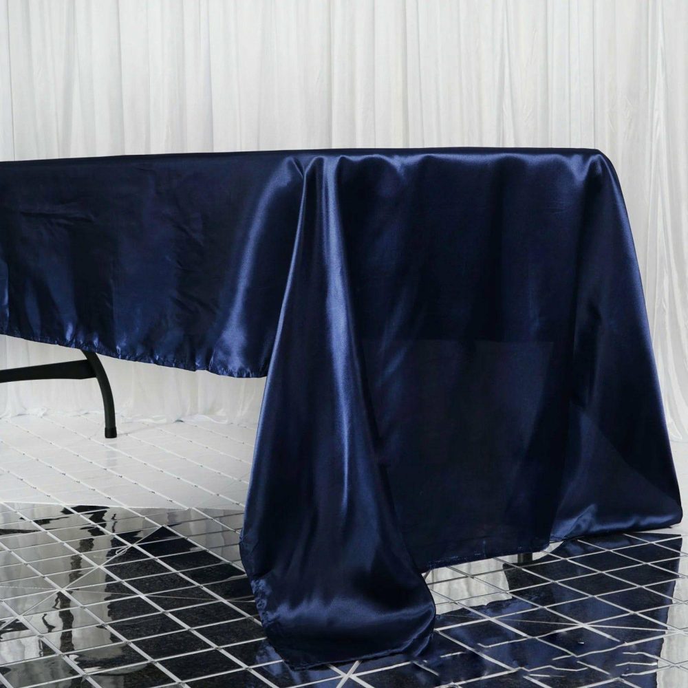 Navy Blue Seamless Satin Rectangular Tablecloth 60″x126″  |   Satin Satin Navy blue