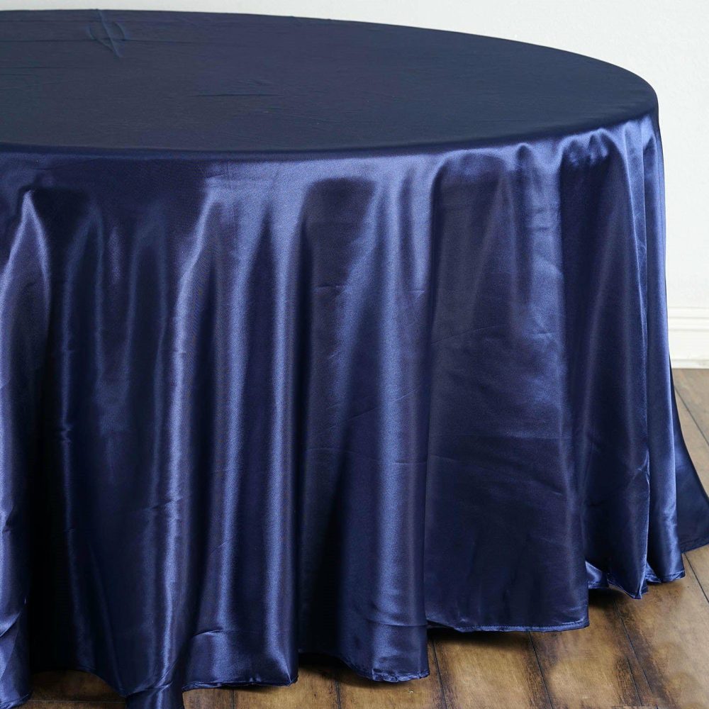 Navy Blue Seamless Satin Round Tablecloth 108″  |   Satin Satin Navy blue