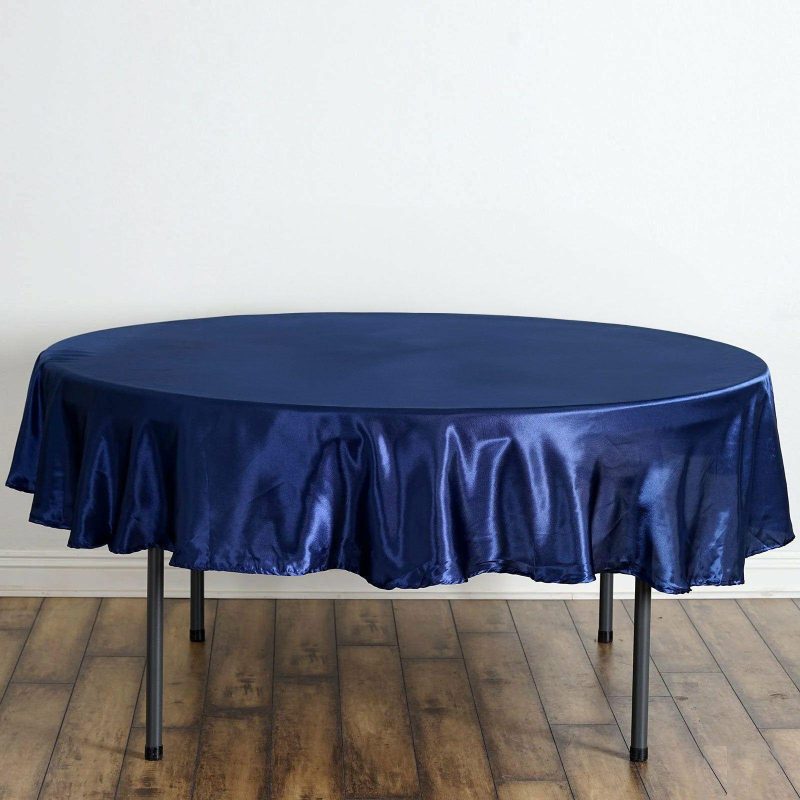 Navy Blue Seamless Satin Round Tablecloth 90″  |   Satin Satin Navy blue