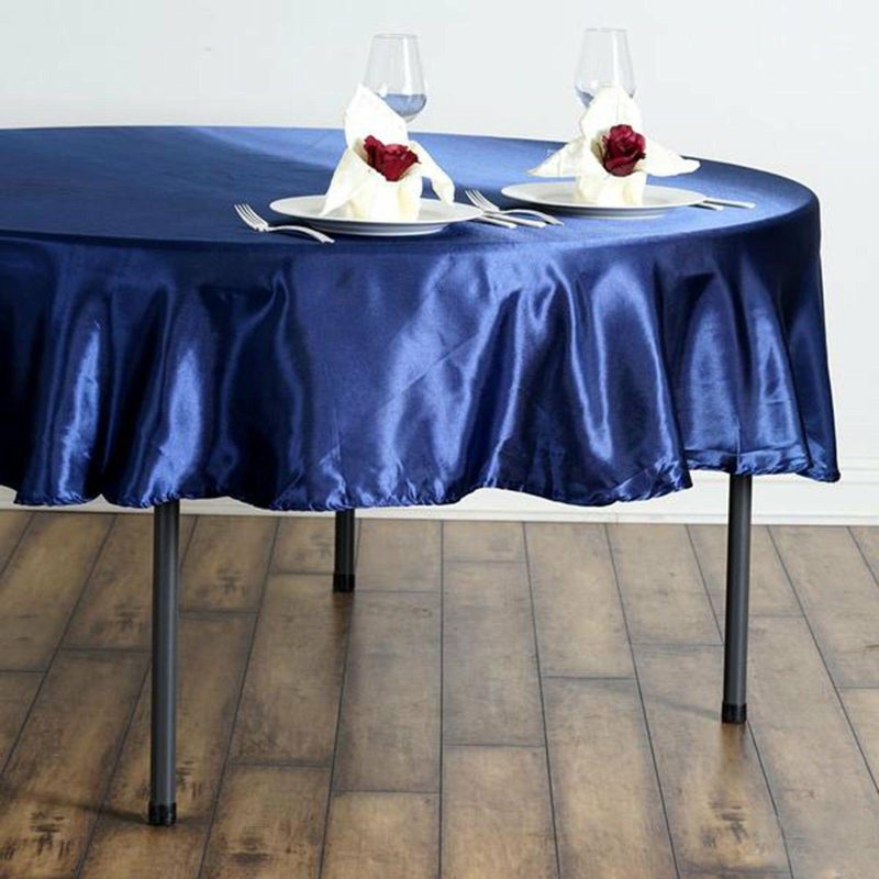 Navy Blue Seamless Satin Round Tablecloth 90″  |   Satin Satin Navy blue