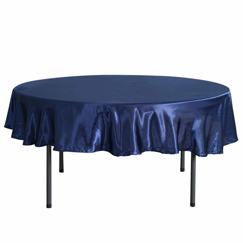 Navy Blue Seamless Satin Round Tablecloth 90″  |   Satin Satin Navy blue