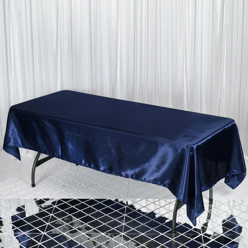 Navy Blue Seamless Smooth Satin Rectangular Tablecloth 60″x102″  |   Satin Satin Navy blue