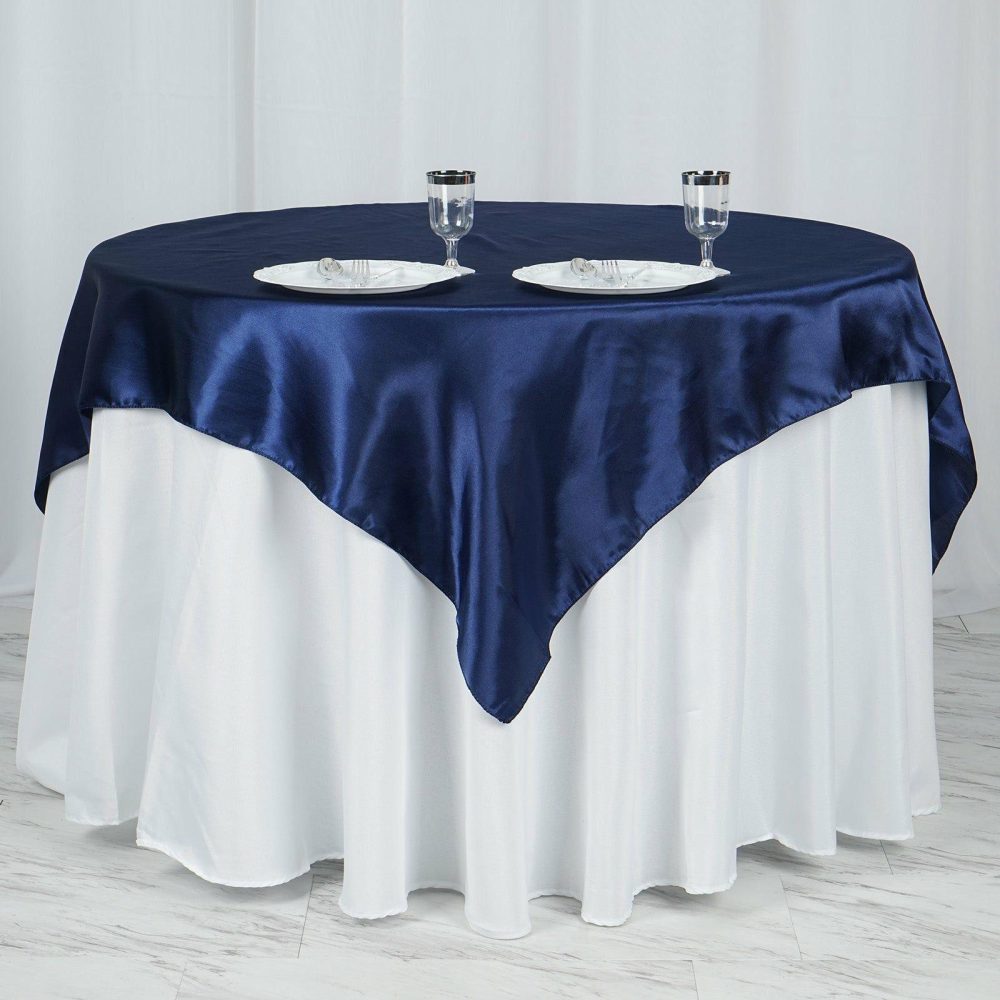 Navy Blue Square Smooth Satin Table Overlay 60″x60″  |   Satin & Taffeta Satin & Taffeta Navy blue