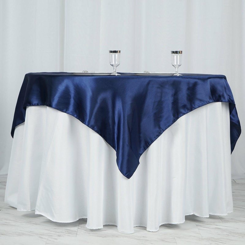 Navy Blue Square Smooth Satin Table Overlay 60″x60″  |   Satin & Taffeta Satin & Taffeta Navy blue