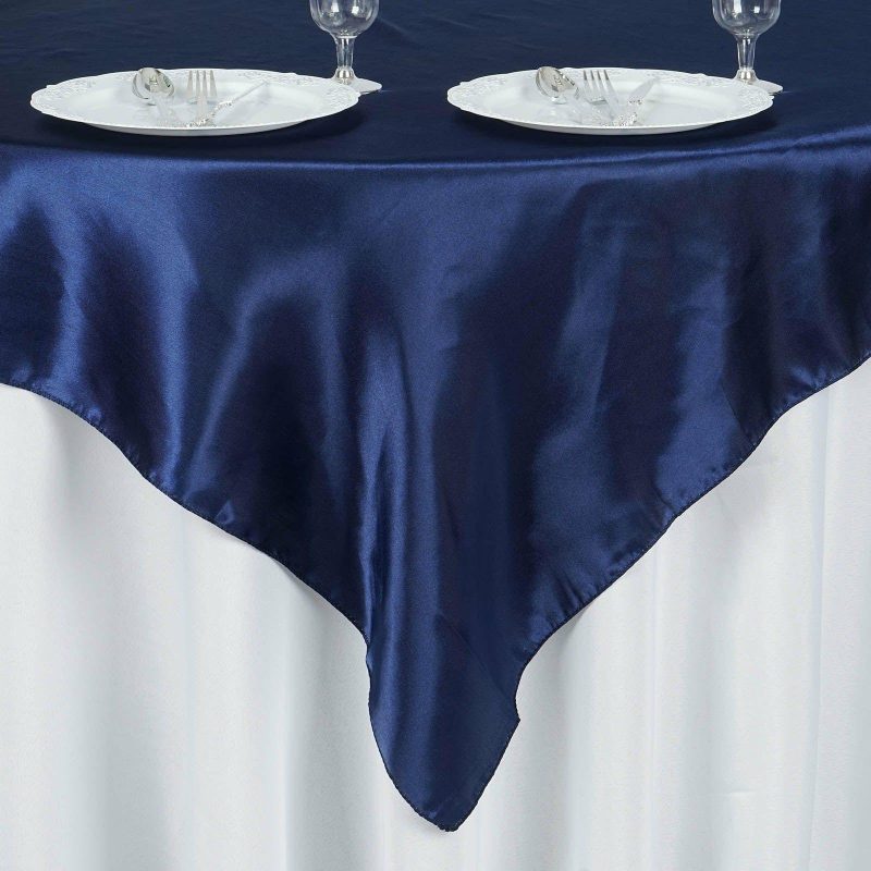 Navy Blue Square Smooth Satin Table Overlay 60″x60″  |   Satin & Taffeta Satin & Taffeta Navy blue