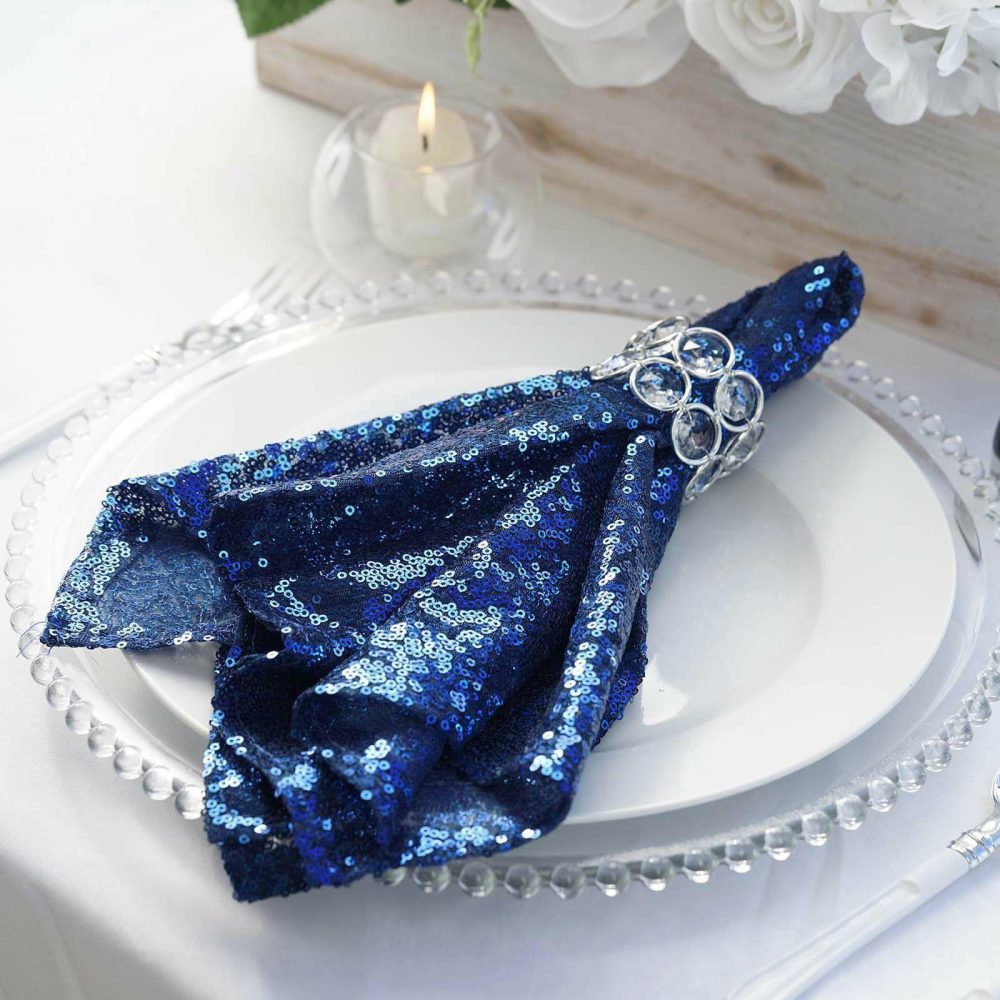 Navy Premium Sequin Cloth Dinner Napkin Reusable Linen 20″x20″  |   Shimmer & Sequin Navy blue