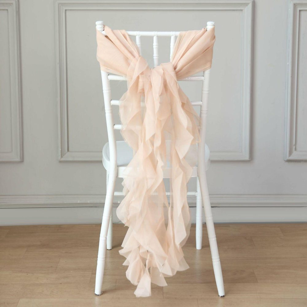 Nude Chiffon Curly Chair Sash  |   Organza & Chiffon Chair Sashes Nude