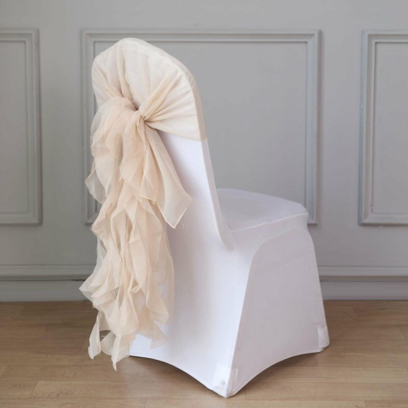 Nude Chiffon Curly Chair Sash  |   Organza & Chiffon Chair Sashes Nude