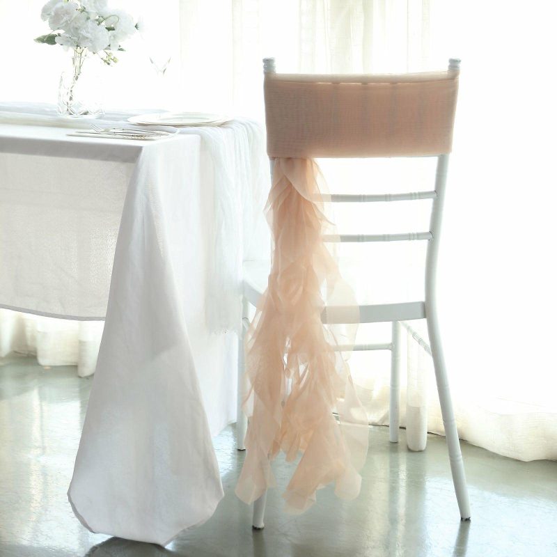 Nude Chiffon Curly Chair Sash  |   Organza & Chiffon Chair Sashes Nude