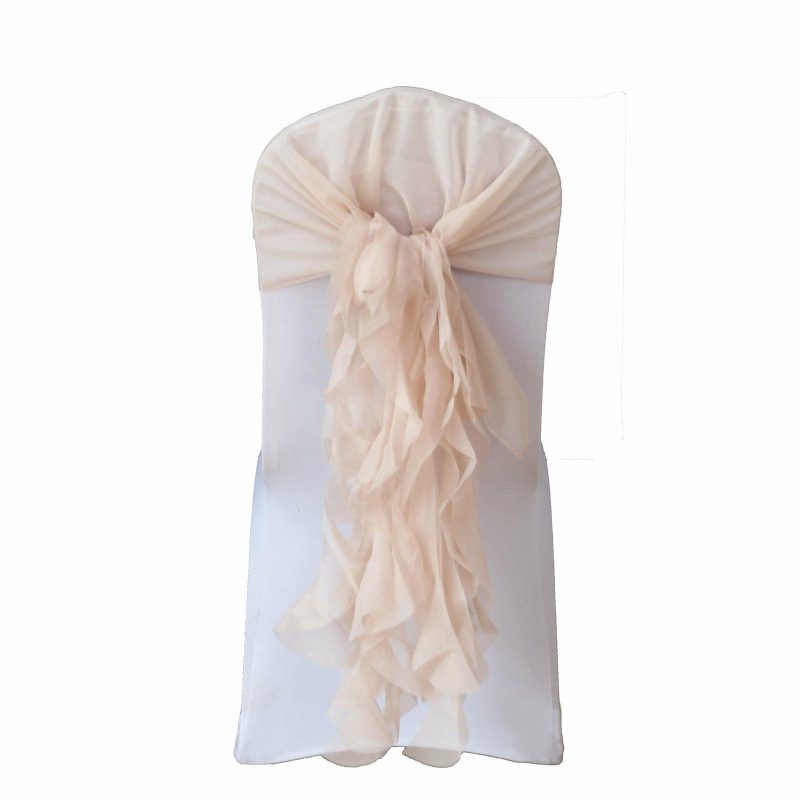 Nude Chiffon Curly Chair Sash  |   Organza & Chiffon Chair Sashes Nude