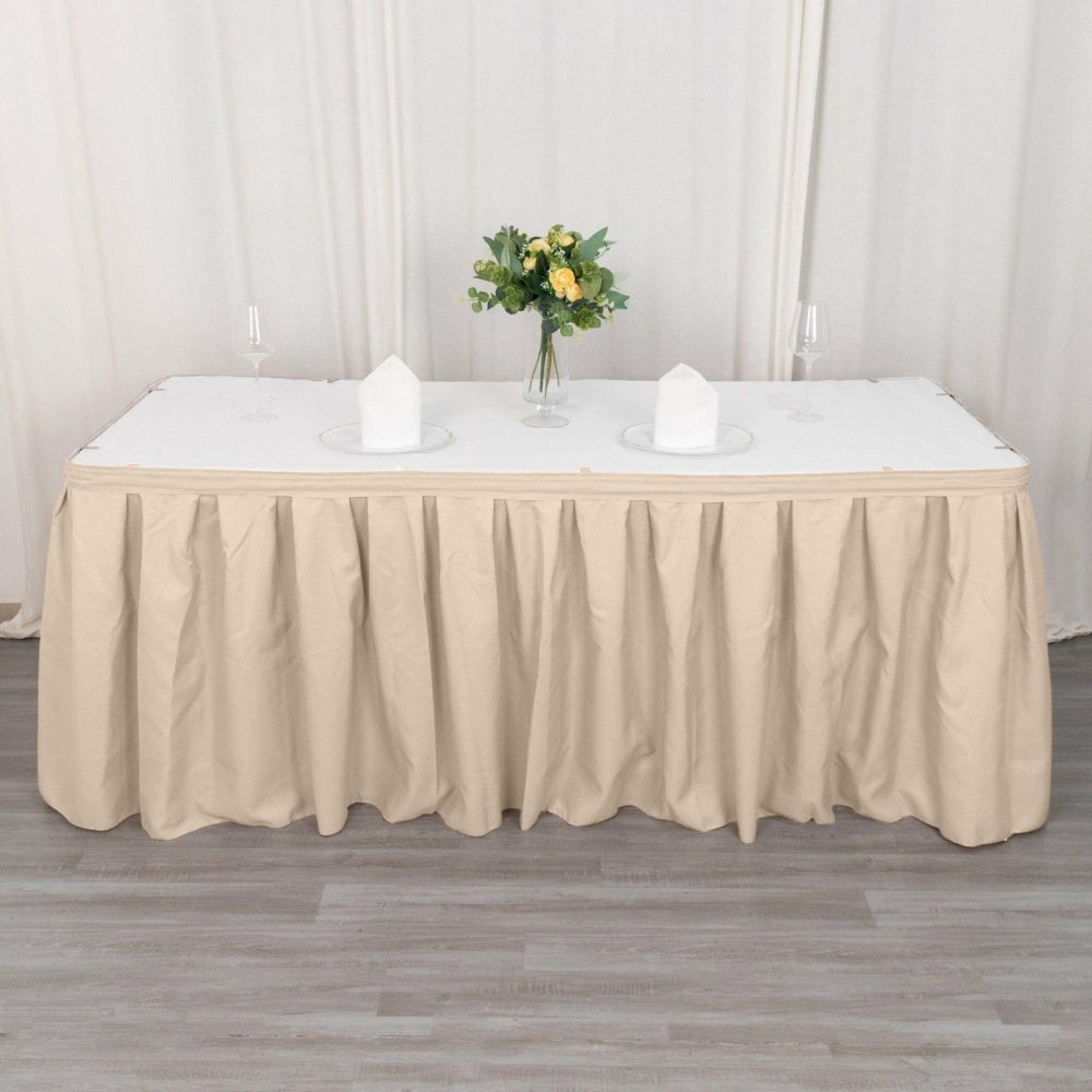 Nude Pleated Polyester Table Skirt, Banquet Folding Table Skirt 21ft  |   Polyester Polyester Nude