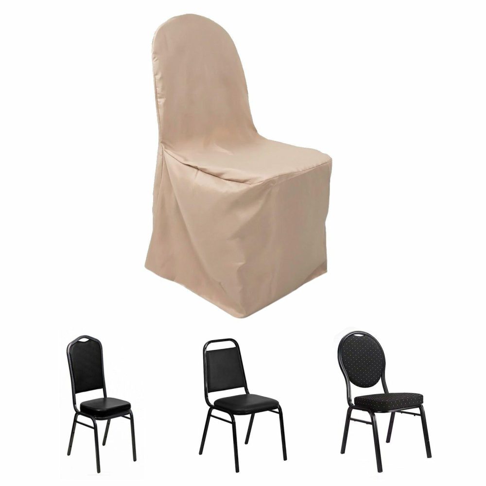 Nude Polyester Banquet Chair Cover, Reusable Stain Resistant Slip On Chair Cover  |   Polyester & Satin Banquet Chair Covers Nude