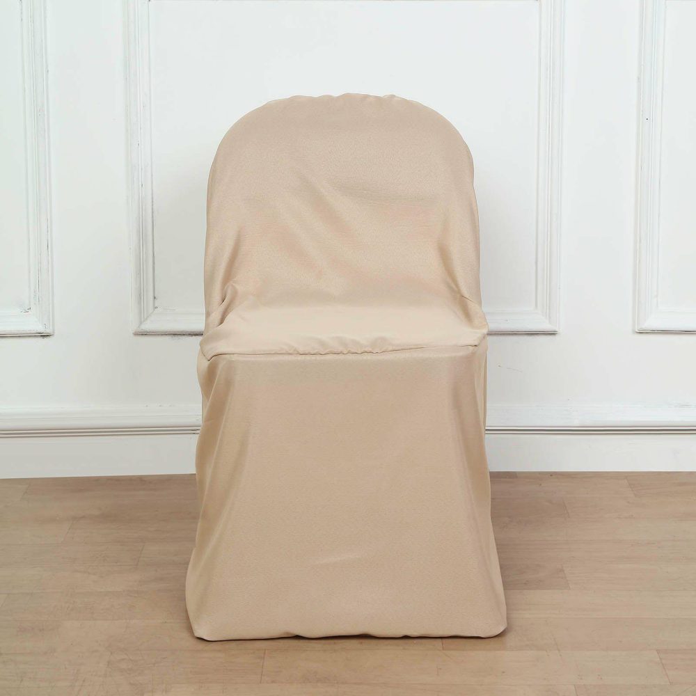 Nude Polyester Folding Chair Cover, Reusable Stain Resistant Slip On Chair Cover  |   Polyester & Satin Folding Chair Covers Nude