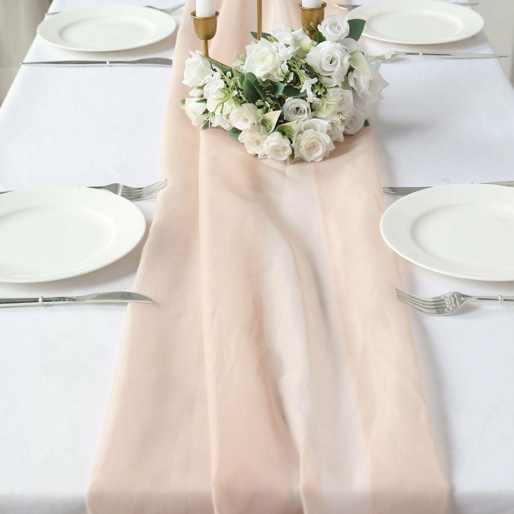 Nude Premium Chiffon Table Runner 6ft  |   Organza & Chiffon Organza & Chiffon Nude