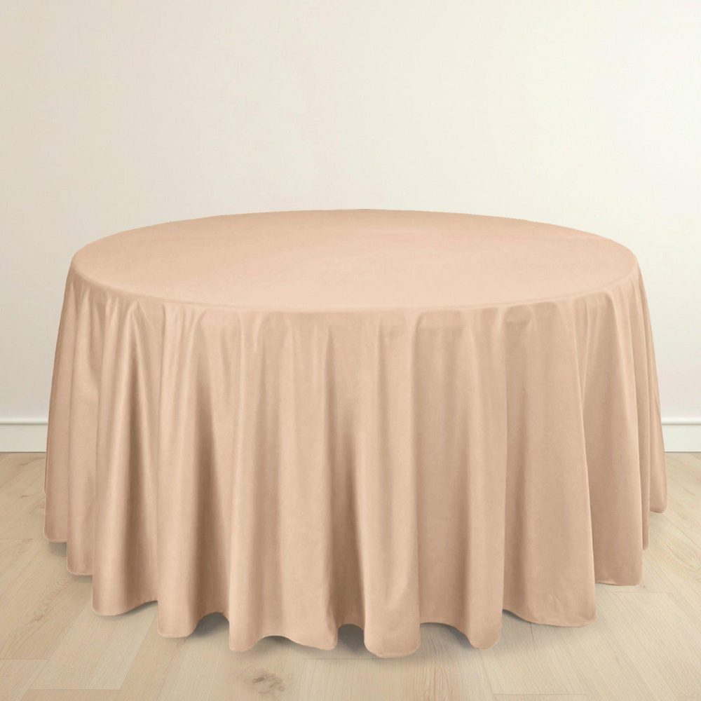 Nude Premium Scuba Round Tablecloth, Wrinkle Free Polyester Seamless Tablecloth 120″ for 5 Foot Table With Floor-Length Drop  |   Polyester Polyester Nude