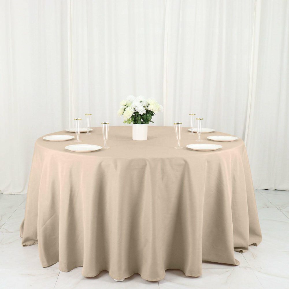 Nude Seamless Polyester Round Tablecloth 132″ for 6 Foot Table With Floor-Length Drop  |   Polyester Polyester Nude