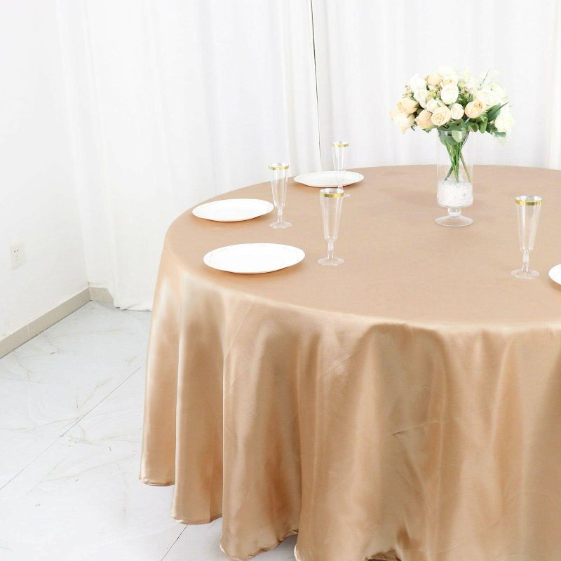 Nude Seamless Satin Round Tablecloth 108″  |   Satin Satin Nude