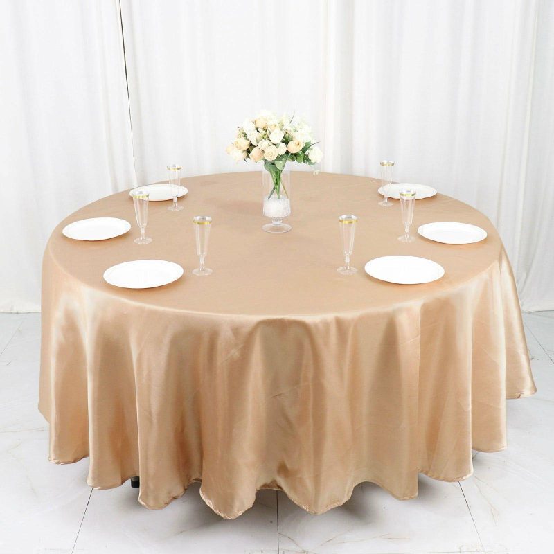 Nude Seamless Satin Round Tablecloth 108″  |   Satin Satin Nude