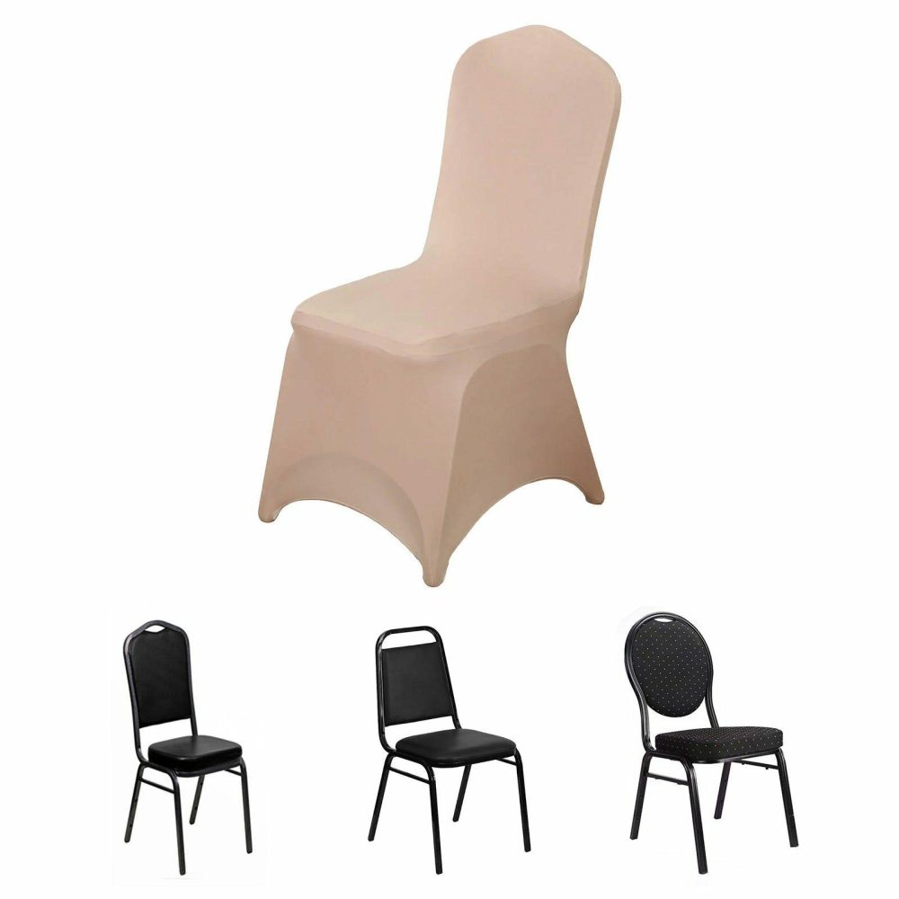 Nude Spandex Stretch Fitted Banquet Slip On Chair Cover 160 GSM  |   Spandex Fitted Banquet Chair Covers Nude