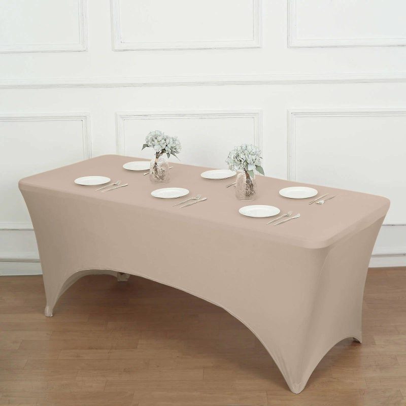 Nude Stretch Spandex Rectangle Tablecloth 6ft Wrinkle Free Fitted Table Cover for 72″x30″ Tables  |   Spandex & Fitted Spandex & Fitted Nude