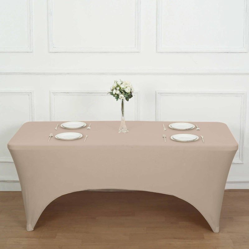 Nude Stretch Spandex Rectangle Tablecloth 6ft Wrinkle Free Fitted Table Cover for 72″x30″ Tables  |   Spandex & Fitted Spandex & Fitted Nude