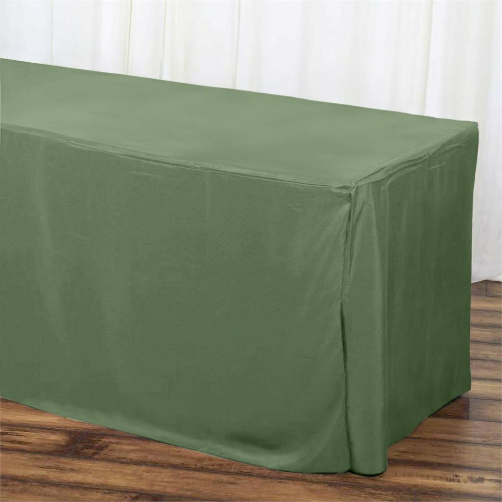 Olive Green Fitted Polyester Rectangle Tablecloth 6ft Table Cover For 72″x30″ Tables  |   Spandex & Fitted Spandex & Fitted Olive green