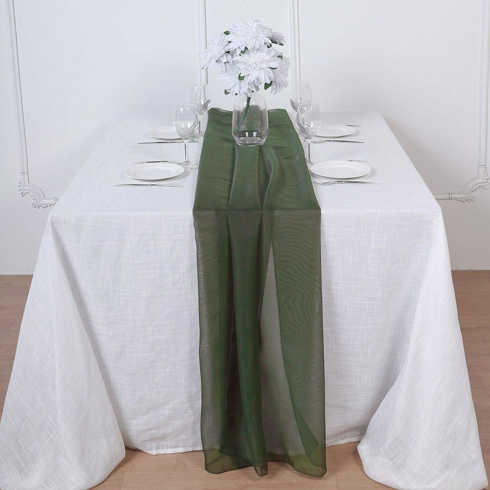 Olive Green Premium Chiffon Table Runner 6ft  |   Organza & Chiffon Organza & Chiffon Olive green