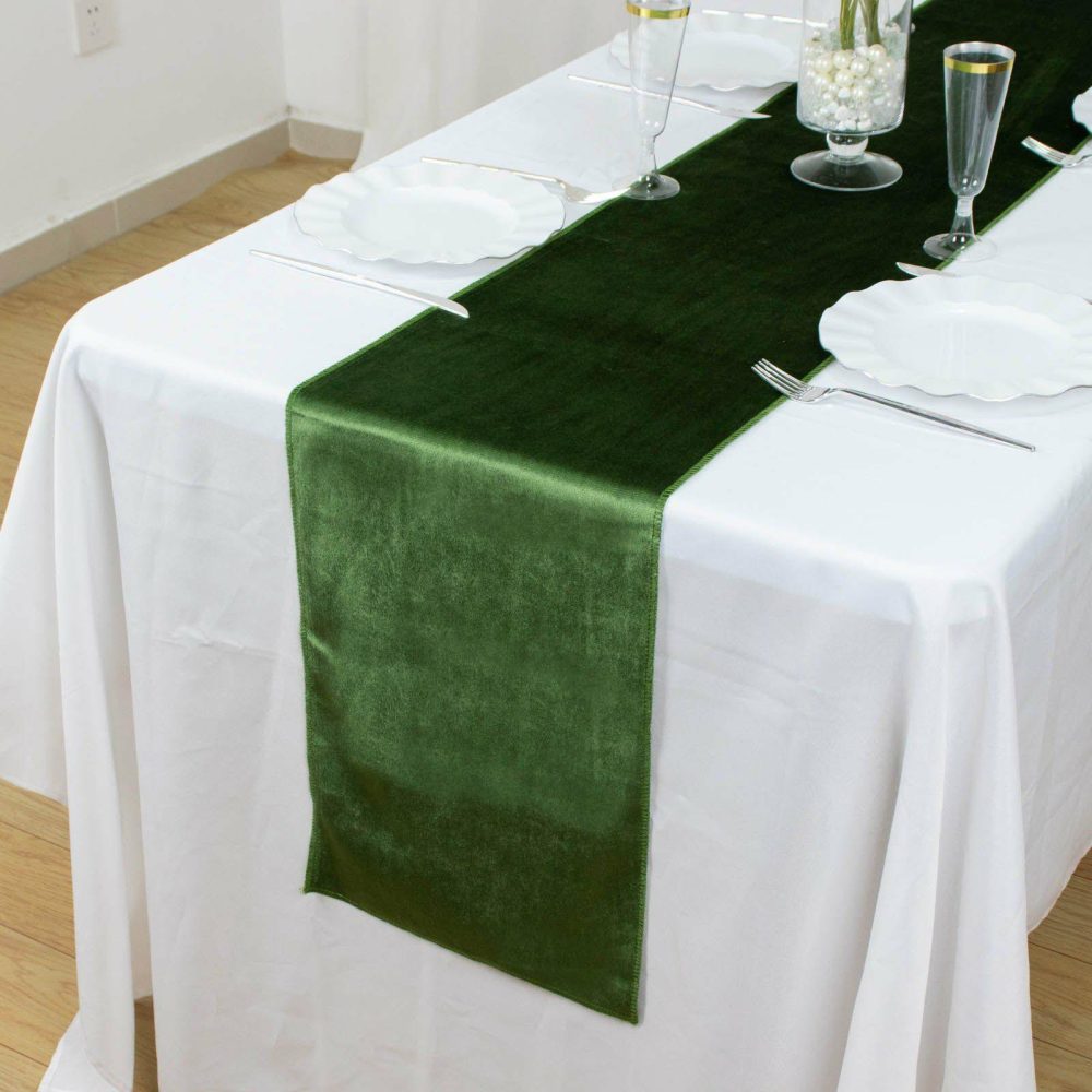 Olive Green Premium Velvet Sheen Finish Table Runner 12″x108″  |   Velvet & Flocking Table Runners Olive green