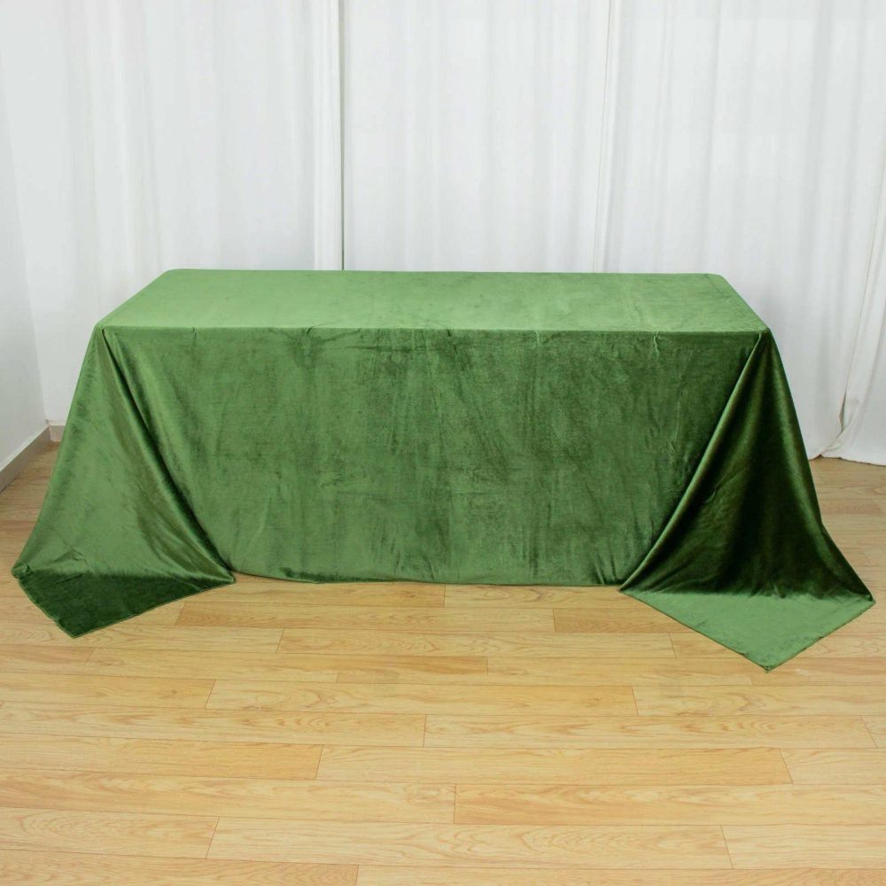 Olive Green Seamless Premium Velvet Rectangle Tablecloth, Reusable Linen 90″x132″ for 6 Foot Table With Floor-Length Drop  |   Velvet & Flocking Tablecloths Olive green