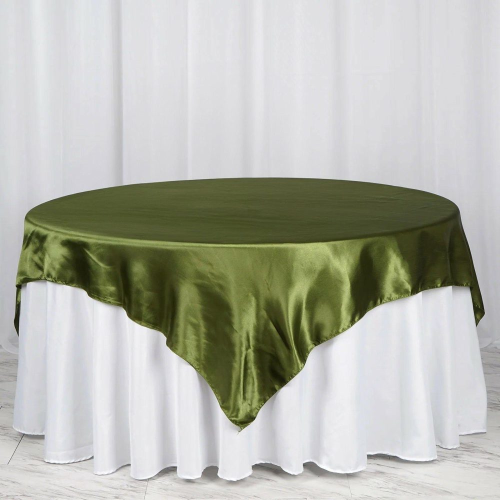 Olive Green Seamless Satin Square Tablecloth Overlay 72″ x 72″  |   Satin & Taffeta Satin & Taffeta Olive green