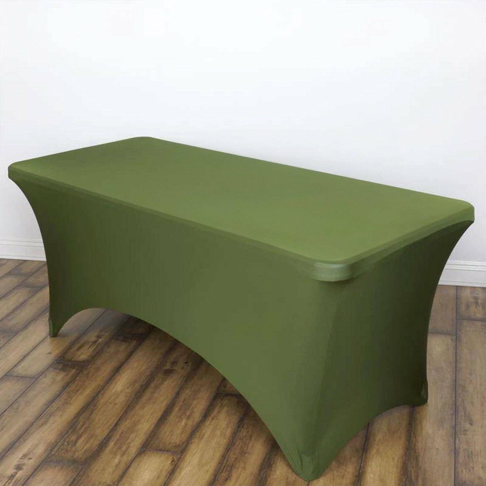 Olive Green Stretch Spandex Rectangle Tablecloth 6ft Wrinkle Free Fitted Table Cover for 72″x30″ Tables  |   Spandex & Fitted Spandex & Fitted Olive green