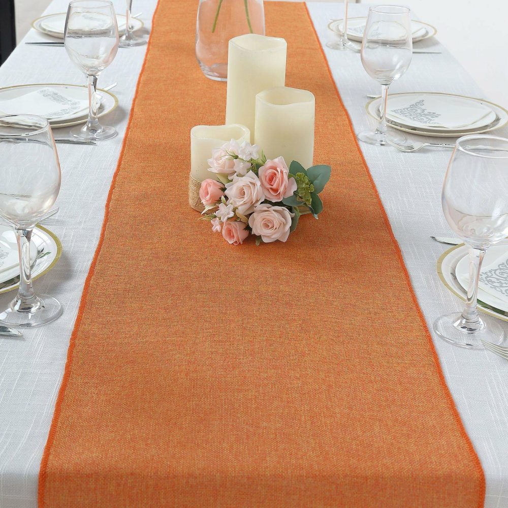 Orange Boho Chic Rustic Faux Jute Linen Table Runner 14″x108″  |   Jute Burlap & Lace Jute Burlap & Lace Jute Burlap & Lace