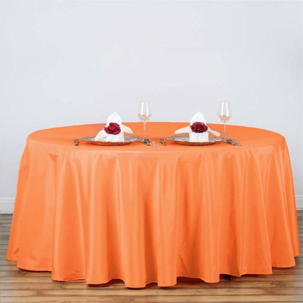 Orange Seamless Polyester Round Tablecloth 120″ for 5 Foot Table With Floor-Length Drop  |   Polyester Polyester Orange