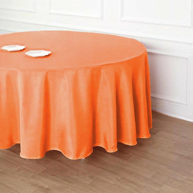 Orange Seamless Polyester Round Tablecloth 120″ for 5 Foot Table With Floor-Length Drop  |   Polyester Polyester Orange