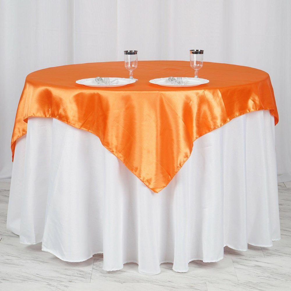 Orange Square Smooth Satin Table Overlay 60″x60″  |   Satin & Taffeta Satin & Taffeta Orange