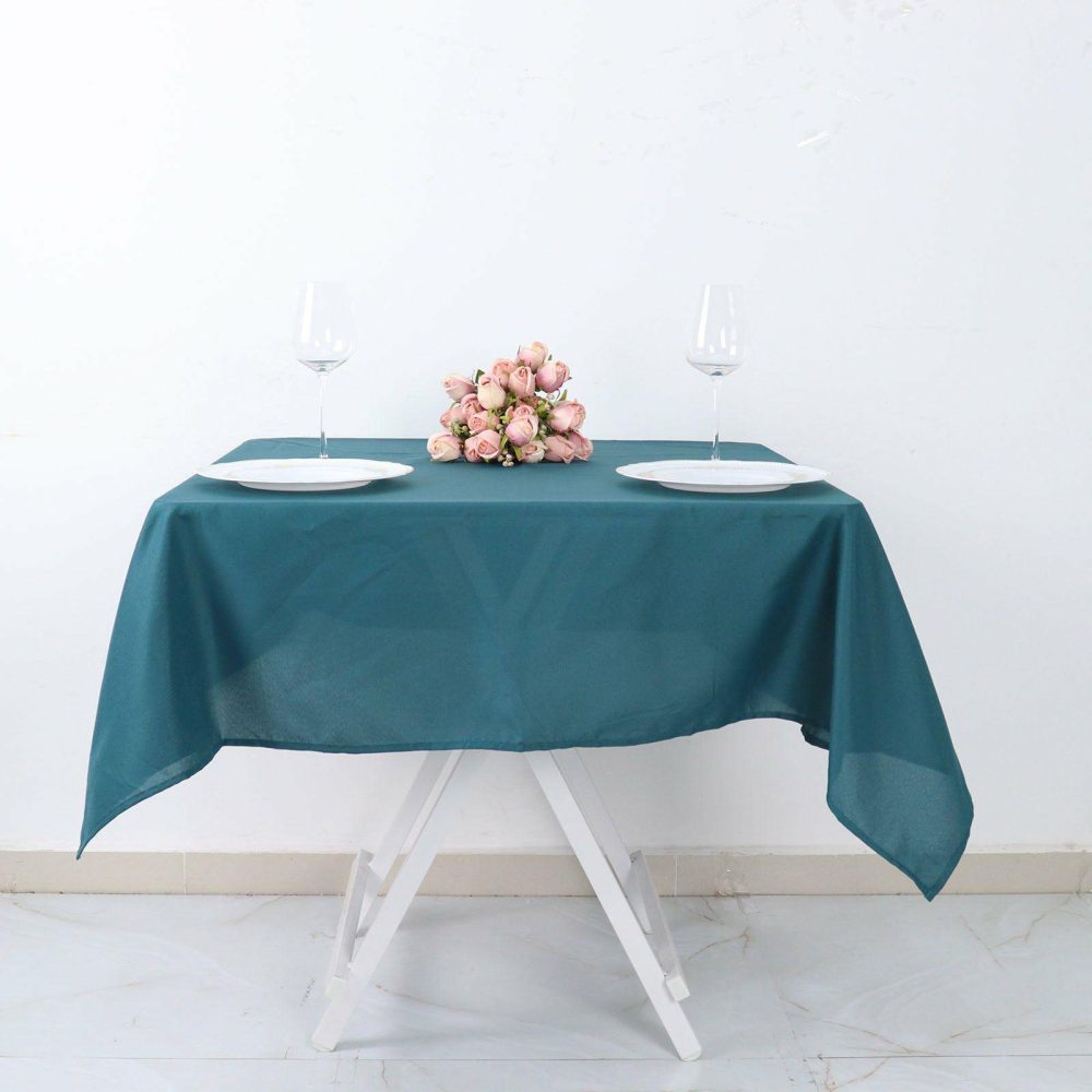 Peacock Teal Polyester Square Tablecloth 54″x54″  |   Polyester Polyester Peacock Teal