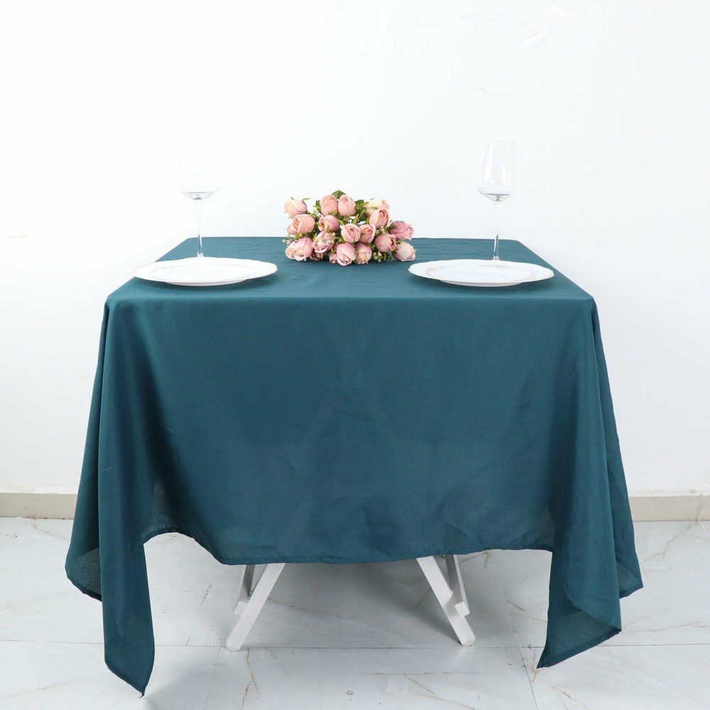 Peacock Teal Polyester Square Tablecloth 70″x70″  |   Polyester Polyester Peacock Teal